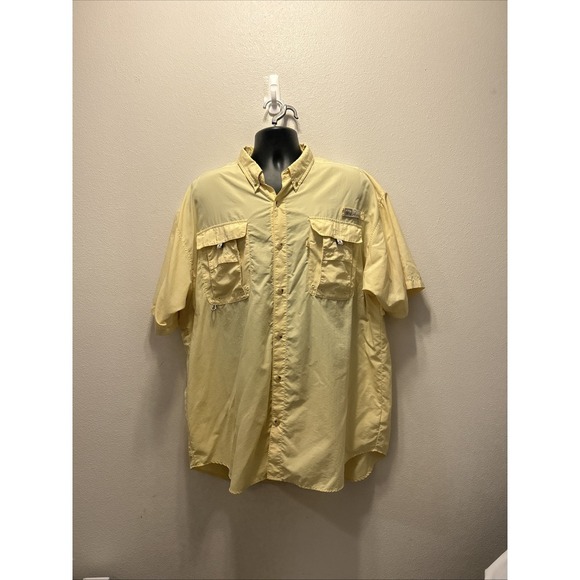Columbia PFG Omni Shade Shirt Mens XLYellow Button Down Short Sleeve Lightweight - Picture 1 of 4